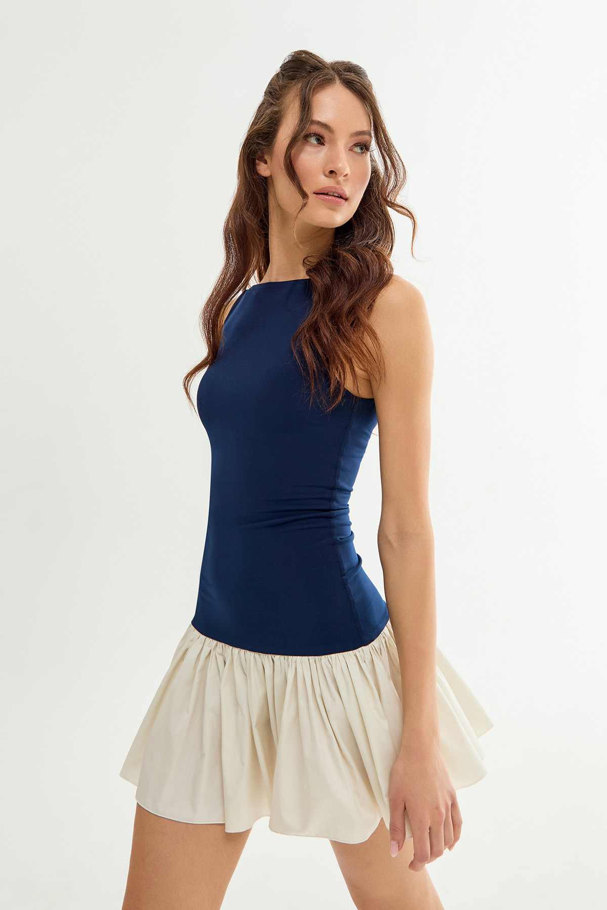 CARMELLA Poplin Detaylı Mini Lacivert Elbise